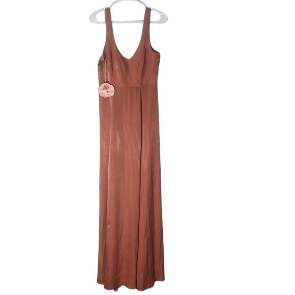NWT Show Me Your Mumu Rustic Mauve Sheen Jenn Maxi Dress Small Deep V Neck Satin - Picture 2 of 13